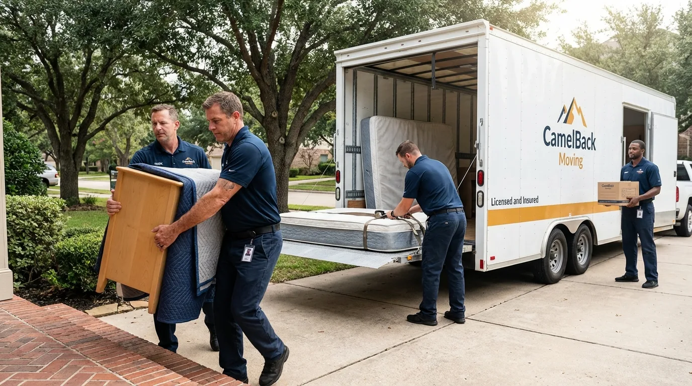 Crew loading residential truck for cross-state move from Riverview, MI