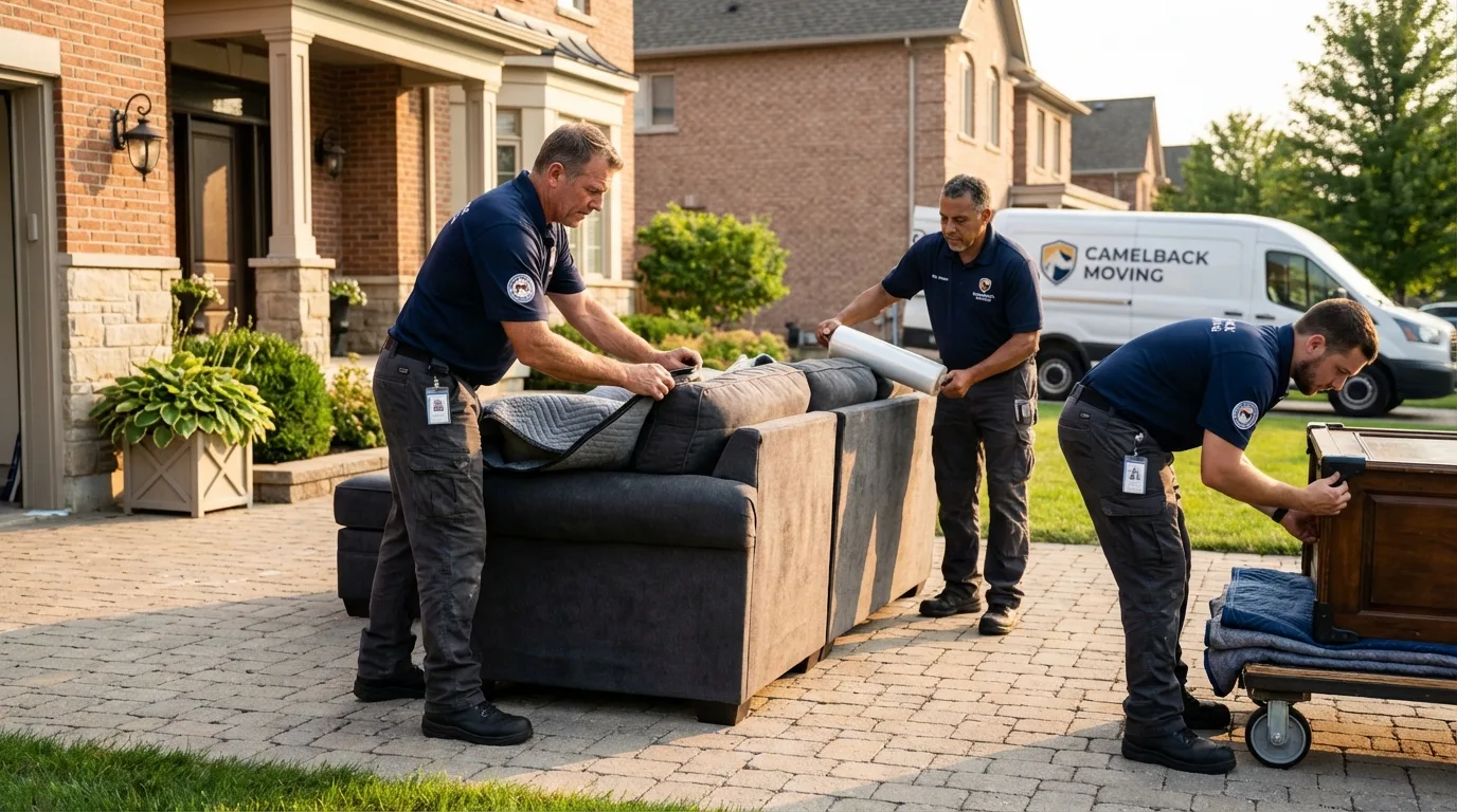 Large estate moving crew wrapping furniture in Riverview, MI
