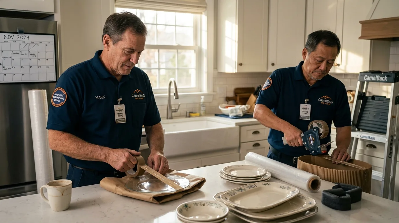 Professional crew packing kitchen dishware in Riverview, MI